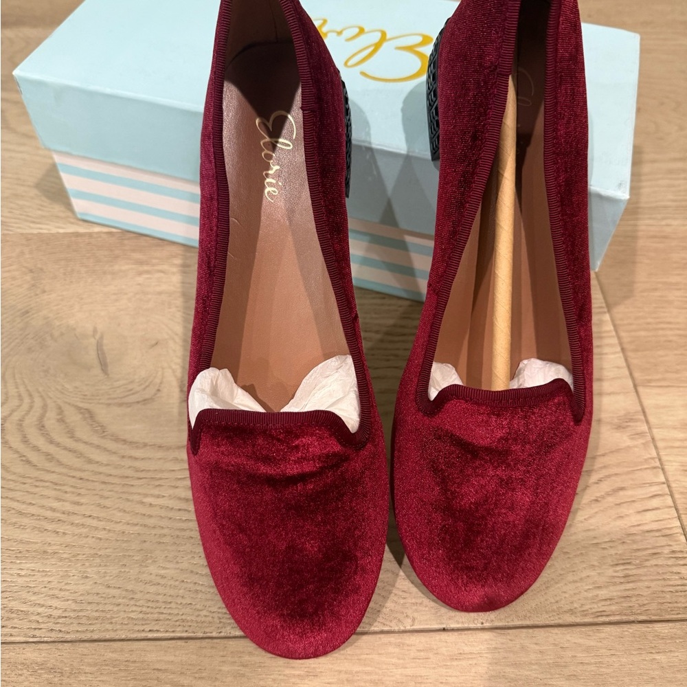 Elorie Burgundy Velvet Jeweled Heel Loafers